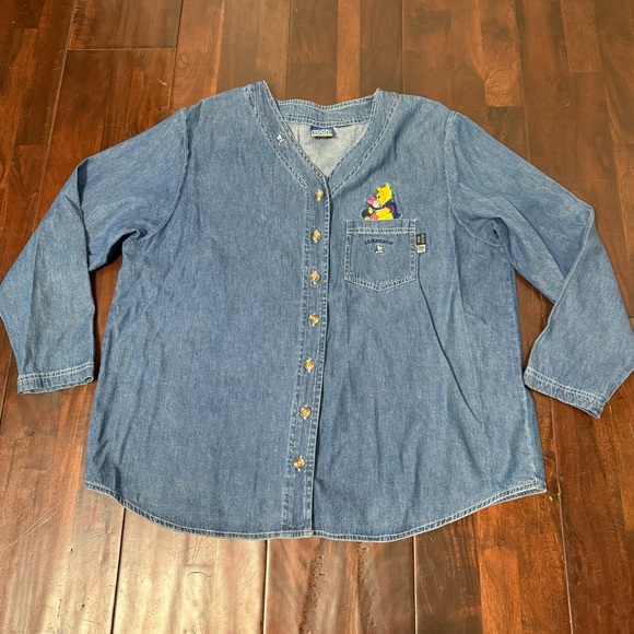 Vintage Pooh Winnie The Pooh Jean Long Sleeve V-neck Shirt Women’s XL - Picture 1 of 9